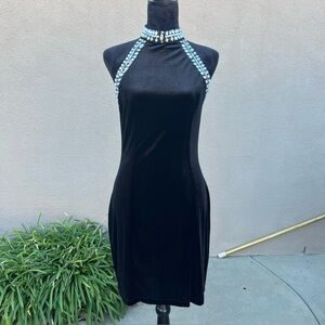 Velvet Black Halter Dress